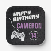 Meisjes spel op Gaming Neon Paarse verjaardagsfees Papieren Bordje (Voorkant)