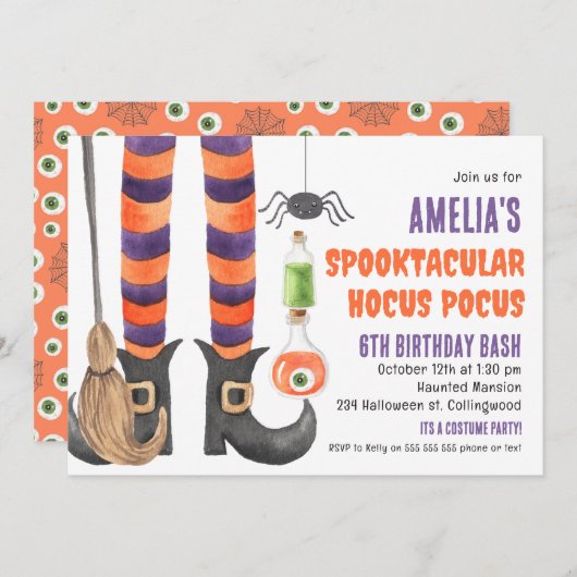 Meisjes Spooktacular Magic Halloween Verjaardag Kaart (Voorkant / Achterkant)