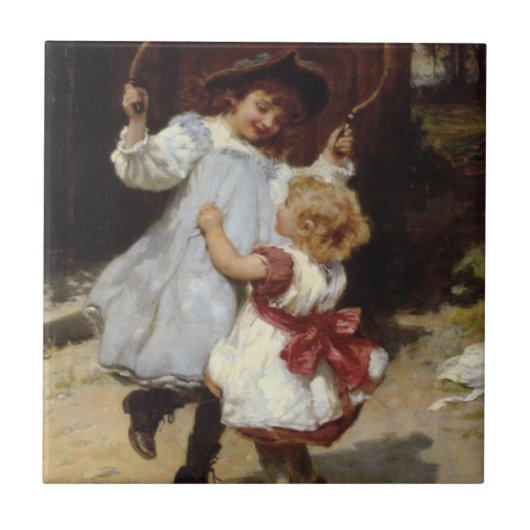 Meisjes springen met een skiptouw tegeltje (Voorkant)