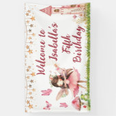 Meisjes sprookje kasteel kikker paddenstoel verjaa spandoek (Verticaal)