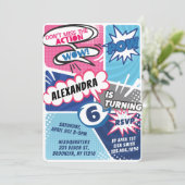 Meisjes superheld Comic Book Birthday Invitation Kaart (Staand voorkant)