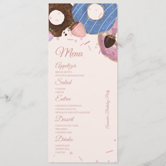 Meisjes Sweet Donut Pastelverjaardag Menu (Voorkant)
