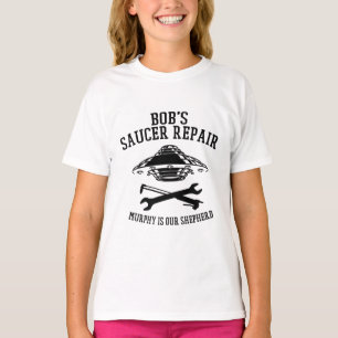 Meisjes t-shirt met zwarte logo van de Saucer Repa