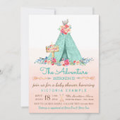 Meisjes TeePee babyshower uitnodigingen (Voorkant)