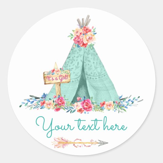 Meisjes TeePee Boho Tribal cadeau dank u Ronde Sticker (Voorkant)