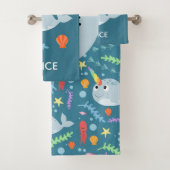 Meisjes Trendy en Modern Narwhal Pattern Name Kind Bad Handdoek (Insitu)