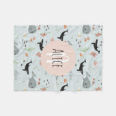 Meisjes Trendy Ocean Whale Pattern Monogram Kinder Fleece Deken (Voorkant (Horizontaal))