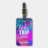 Meisjes Trip 20XX, Tropische kleurrijke bladeren Bagagelabel (Voorkant verticaal)