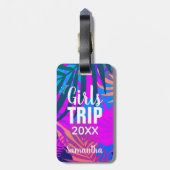 Meisjes Trip 20XX, Tropische kleurrijke bladeren Bagagelabel (Achterkant verticaal)