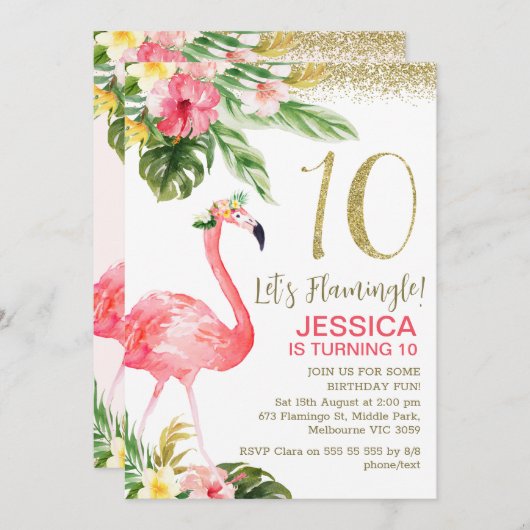 Meisjes Tropische Foraal Laten we Flamingle 10e ve Kaart (Voorkant / Achterkant)