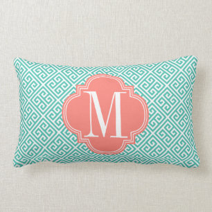 Meisjes Turquoise & Coral Greek Key Pattern Kussen