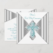 Meisjes Turquoise Eerste Communie Kaart (Voorkant / Achterkant)