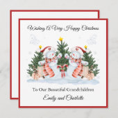 Meisjes Tweeling Eerste Tweede Kerstmis Sneeuwman Feestdagenkaart (Voorkant / Achterkant)