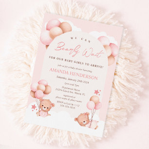 Meisjes Tweeling Teddy Beer Baby Shower Uitnodigin Kaart