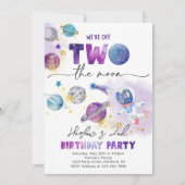 Meisje's TWO de Moon Uitnodiging | Ruimtevaart (Voorkant)