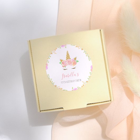 Meisjes Unicorn Face Script Name Birthday Party Ronde Sticker