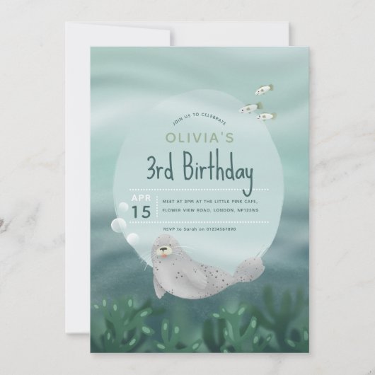 Meisjes vallen onder het Zee Ocean Seal 3rd Birthd Kaart (Voorkant)