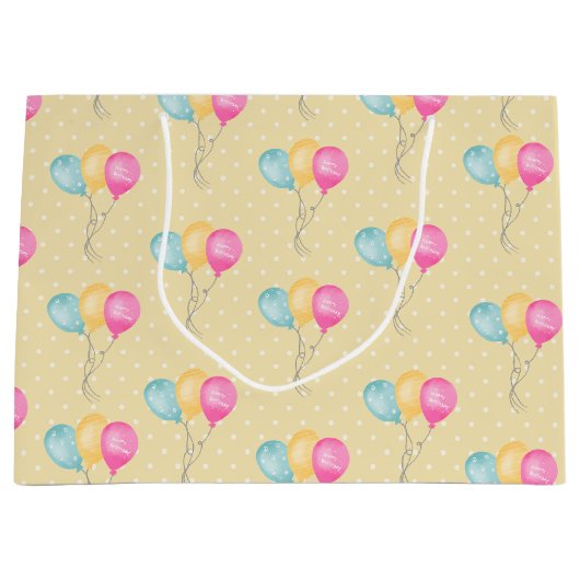 Meisjes van de geelpokadots en ballonnen groot cadeauzakje (Voorkant)