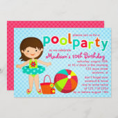 Meisjes van de moderne Cute Pool Birthday Kaart (Voorkant / Achterkant)