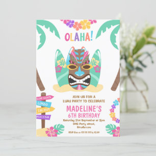 Meisjes veelkleurige Aloha Luau verjaardagsuitnodi Kaart