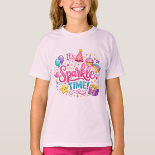 Meisjes Verjaardag Glittertijd Mooie Feestshirt T-shirt