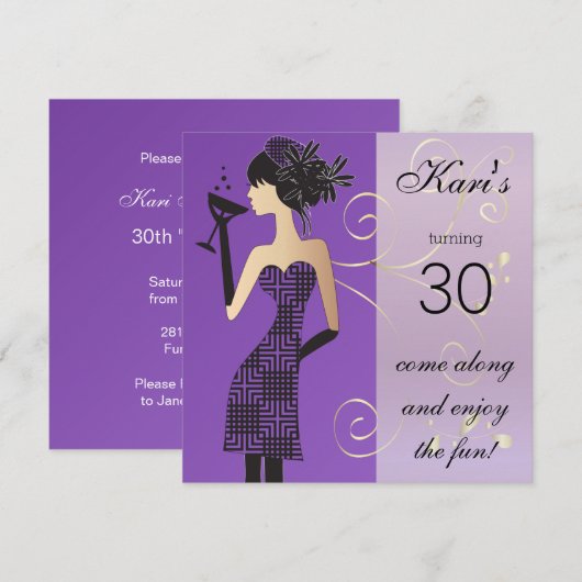 Meisjes Verjaardag of Meisjes Avond in Paars Kaart (Voorkant / Achterkant)