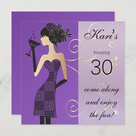 Meisjes verjaardag of vrijgezellenfeest in paars kaart (Voorkant / Achterkant)