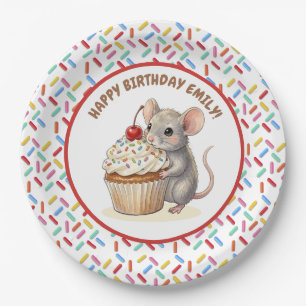 Meisjes verjaardagsfeestje Muis & Cupcake Papieren Bordje