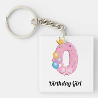 Meisjes verjaardagsshirt nummer 0 Roze donut thema Sleutelhanger