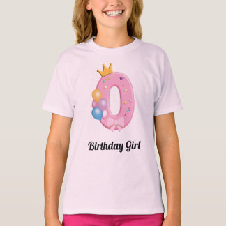 Meisjes verjaardagsshirt nummer 0 Roze donut thema T-shirt