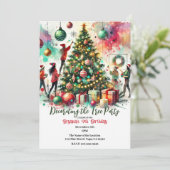 Meisjes versieren de kerstboom feestelijke bijeenk kaart (Staand voorkant)