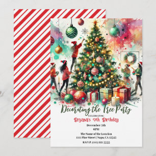 Meisjes versieren de kerstboom feestelijke bijeenk kaart