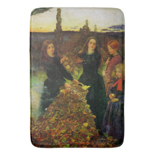 Meisjes verzamelen herfst bladeren voor een vreugd badmat