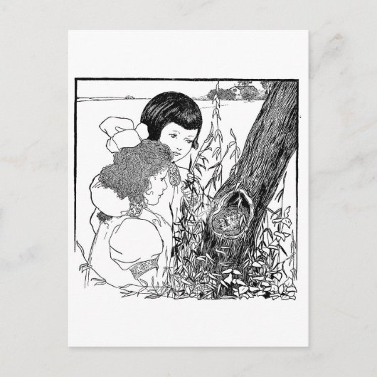 Meisjes vinden een vogelnest briefkaart (Voorkant)