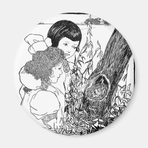 Meisjes vinden een vogelnest magneet