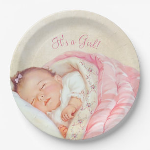 Meisjes Vintage Baby Shower Papieren Bordje