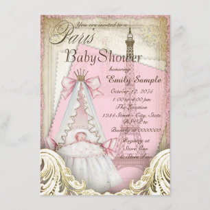 Meisjes Vintage Parijs Baby Shower Kaart
