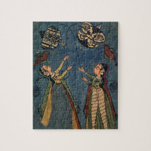 Meisjes vliegende vliegers, Kulu folk schilderij,  Legpuzzel