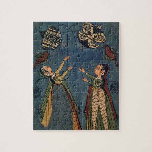 Meisjes vliegende vliegers, Kulu folk schilderij, Legpuzzel (Verticaal)