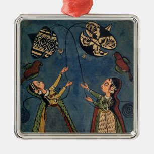 Meisjes vliegende vliegers, Kulu folk schilderij, Metalen Ornament