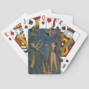 Meisjes vliegende vliegers, Kulu folk schilderij, Pokerkaarten