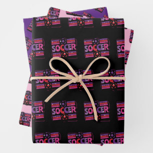 Meisjes Voetbal Geometrische Retro Typografie Inpakpapier Vel