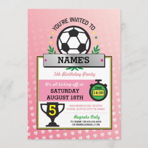 Meisjes Voetbal Sportpartij Birthday Roze nodigt u Kaart