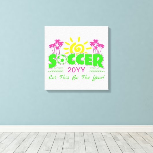 Meisjes Voetbal Zonneschijn Palmbomen Canvas Afdruk (Insitu (Houten vloer))