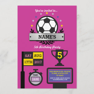 Meisjes Voetbalfeest Verjaardag Sport Roze Uitnodi Kaart