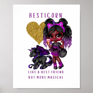 Meisjes Vriend Geschenk Zwarte Eenhoorn Besticorn Poster