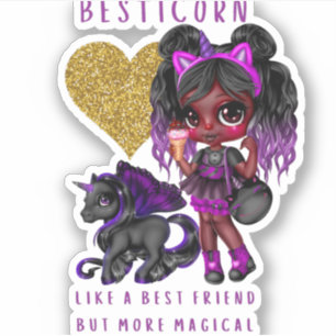 Meisjes Vriend Geschenk Zwarte Eenhoorn Besticorn  Sticker