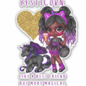 Meisjes Vriend Geschenk Zwarte Eenhoorn Besticorn Sticker (Voorkant)