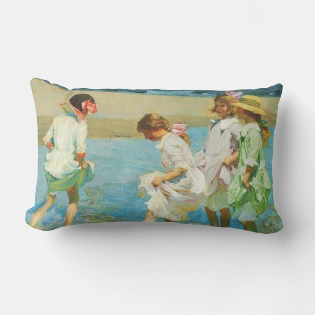 Meisjes Wandelen in Water aan de Kust Kussen (Voorkant)