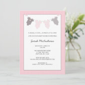 Meisjes waslijn baby shower uitnodiging Roze Grijs (Staand voorkant)